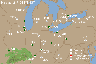 Great Lakes U.S. Airport Delays Map