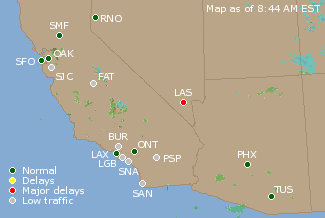 Southwest U.S. Airport Delays Map