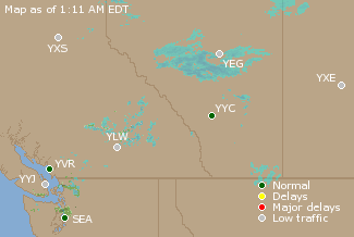 Western Canada Airport Delays Map