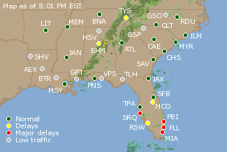 Southeast U.S. Airport Delays Map