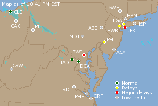 Mid-Atlantic U.S. Airport Delays Map