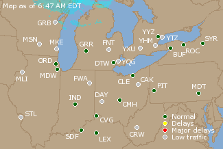 Great Lakes U.S. Airport Delays Map