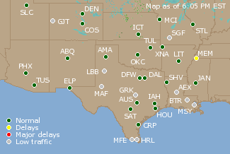 Southern-Central U.S. Airport Delays Map