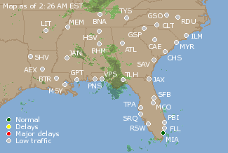 Southeast U.S. Airport Delays Map