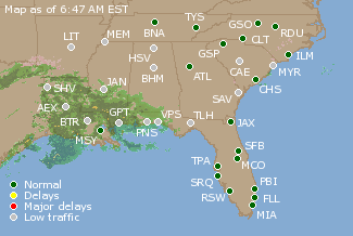 Southeast U.S. Airport Delays Map