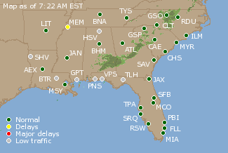 Southeast U.S. Airport Delays Map