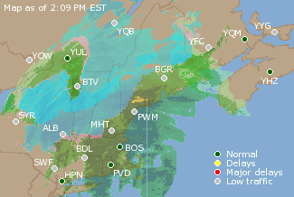 Eastern Canada Airport Delays Map