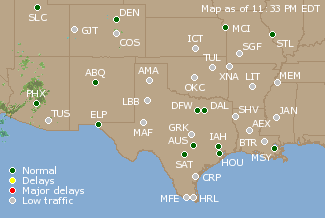 Southern-Central U.S. Airport Delays Map