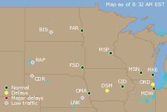 Northern U.S. Airport Delays Map