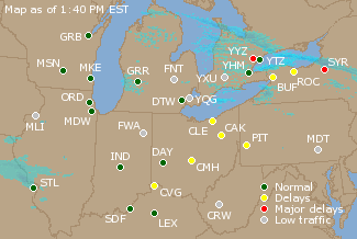 Great Lakes U.S. Airport Delays Map