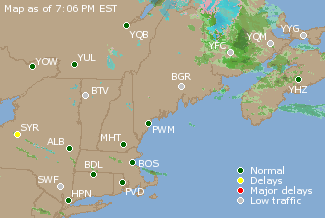 Eastern Canada Airport Delays Map