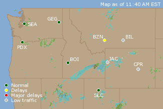 Northwest U.S. Airport Delays Map