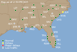 Southeast U.S. Airport Delays Map