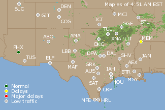 Southern-Central U.S. Airport Delays Map