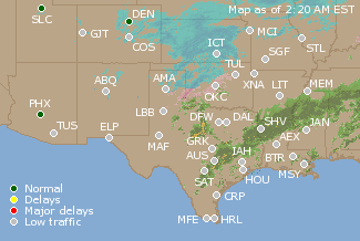 Southern-Central U.S. Airport Delays Map