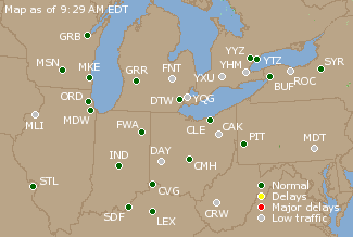 Great Lakes U.S. Airport Delays Map