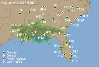 Southeast U.S. Airport Delays Map