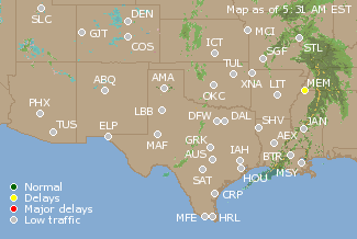 Southern-Central U.S. Airport Delays Map