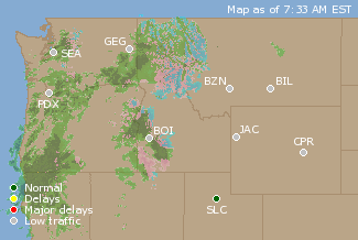 Northwest U.S. Airport Delays Map