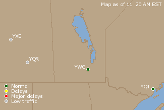 Central Canada Airport Delays Map