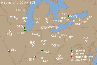 Great Lakes U.S. Airport Delays Map