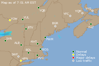 Eastern Canada Airport Delays Map