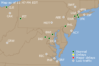 Mid-Atlantic U.S. Airport Delays Map