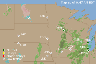 Northern U.S. Airport Delays Map