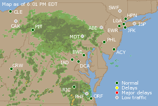 Mid-Atlantic U.S. Airport Delays Map