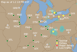 Great Lakes U.S. Airport Delays Map