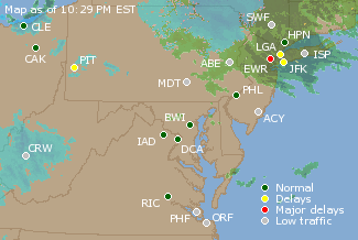 Mid-Atlantic U.S. Airport Delays Map