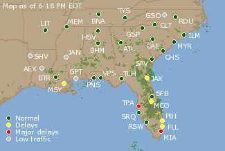 Southeast U.S. Airport Delays Map