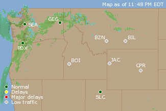 Northwest U.S. Airport Delays Map