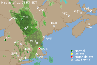 Eastern Canada Airport Delays Map