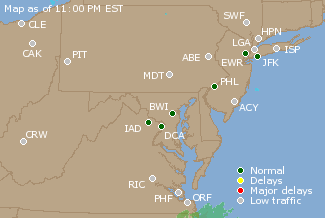 Mid-Atlantic U.S. Airport Delays Map