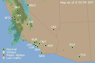 Southwest U.S. Airport Delays Map