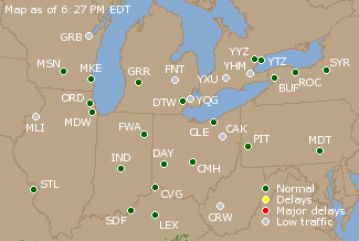Great Lakes U.S. Airport Delays Map