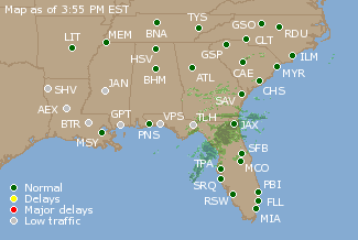 Southeast U.S. Airport Delays Map