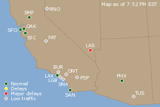 Southwest U.S. Airport Delays Map