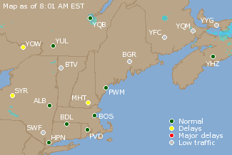 Eastern Canada Airport Delays Map