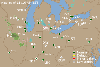 Great Lakes U.S. Airport Delays Map