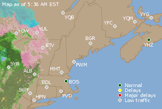 Eastern Canada Airport Delays Map