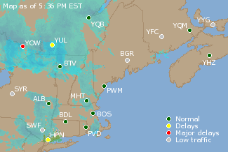 Eastern Canada Airport Delays Map