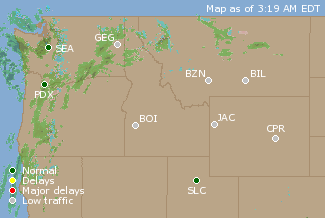 Northwest U.S. Airport Delays Map