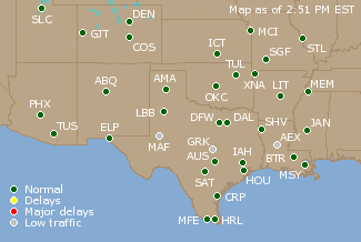 Southern-Central U.S. Airport Delays Map