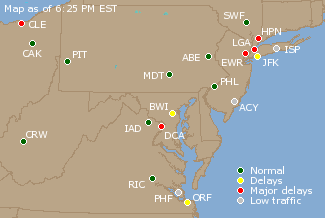 Mid-Atlantic U.S. Airport Delays Map