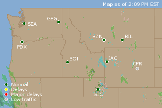 Northwest U.S. Airport Delays Map