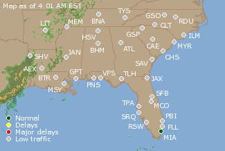 Southeast U.S. Airport Delays Map