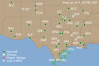 Southern-Central U.S. Airport Delays Map