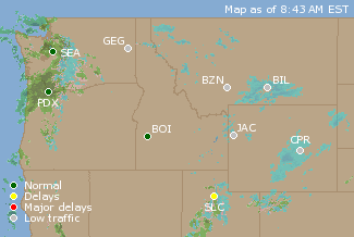 Northwest U.S. Airport Delays Map